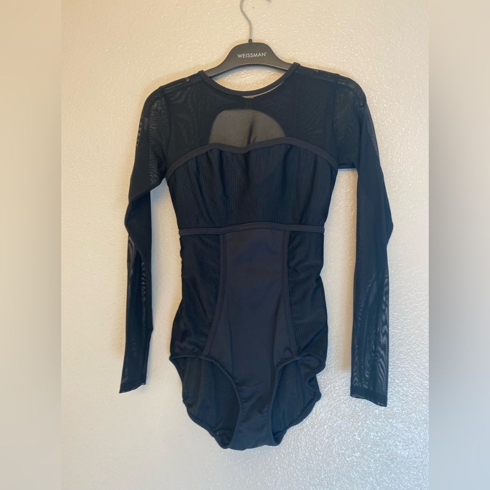 Five 5 Dance costume solo black mesh long sleeve leotard SA adult